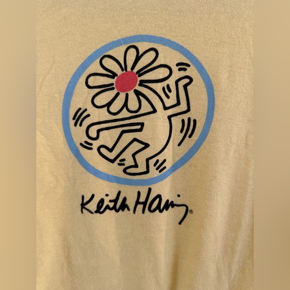 Keith Haring Graphic Long Sleeve Crop Top Yellow Blue Size XL - Picture 2 of 4